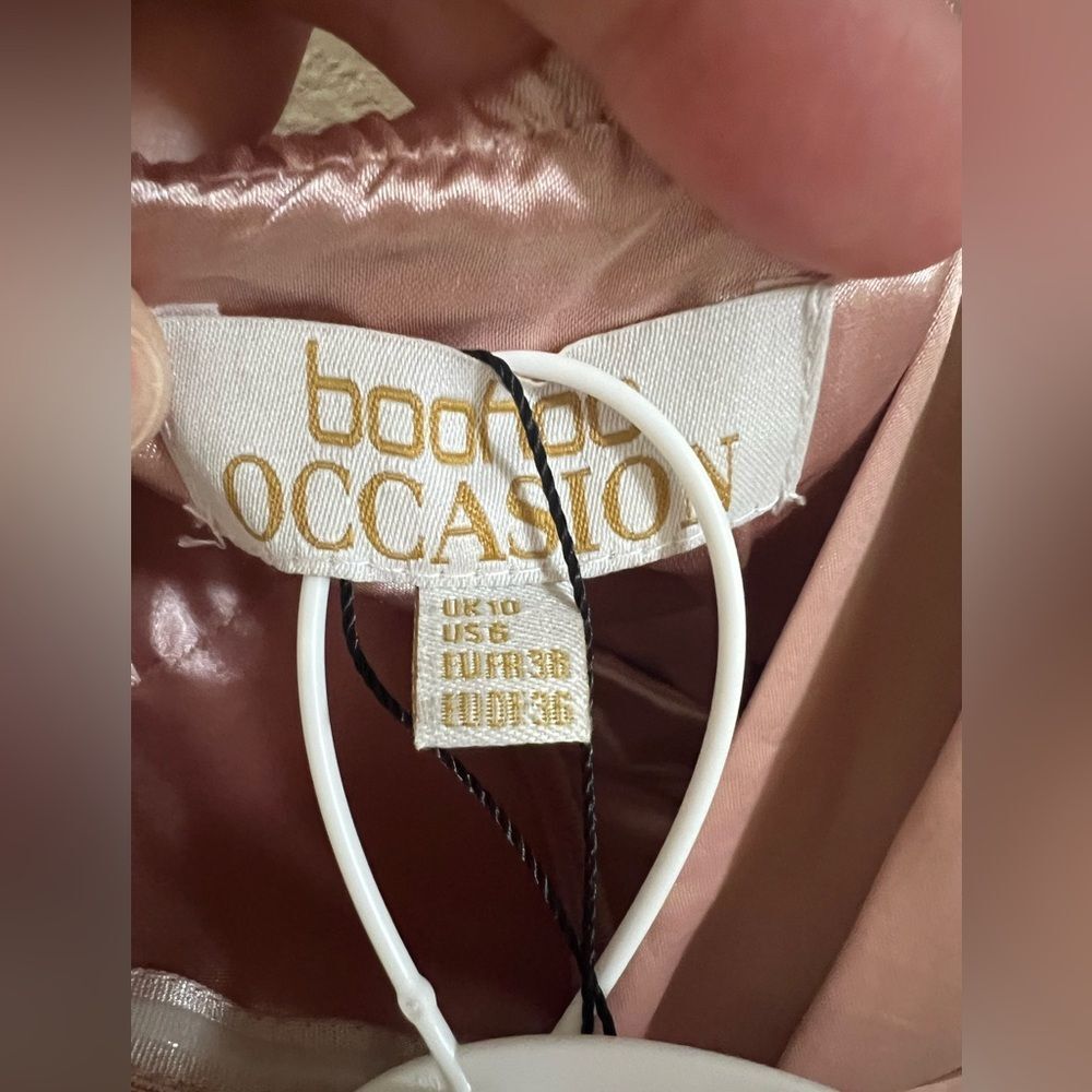 NWT boohoo Occasion One Shoulder Drape Mini Dress Champagne Pink Satin Size 6 S - Picture 6 of 10